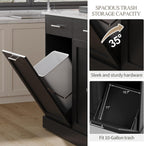 4 EVER WINNER Kitchen Island with Storage, Kitchen Island Cart on Wheels with Trash Can Cabinet, Spice Rack & Towel Rack, Kitchen Island Table with Faux Marble Countertop, Black