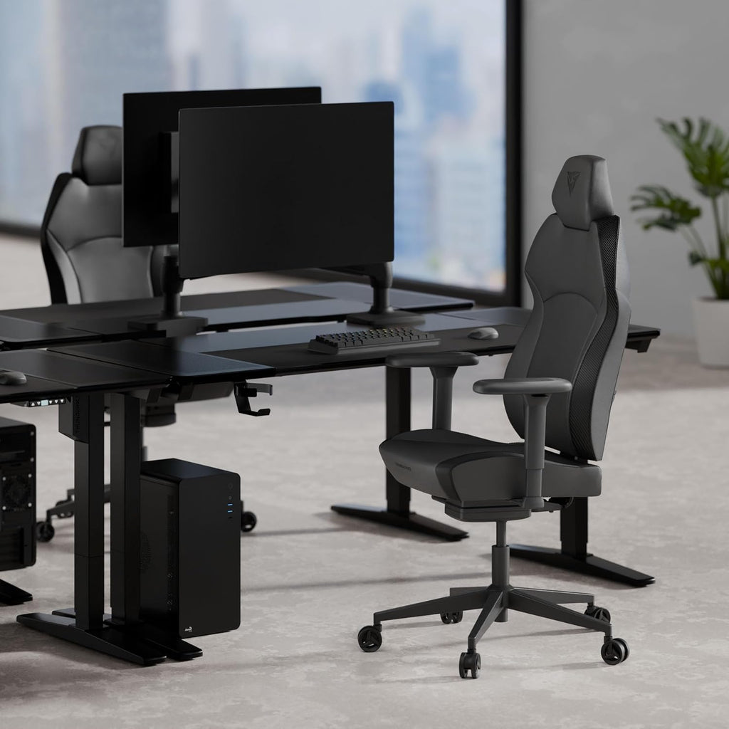 ThunderX3 Solo 360 Gaming Chair, for Adults Ergonomic Office Chair, High Back Desk Chair, Synchronous Tilt, 360-degree Adjustable Armrest, Adjustable Car Headrest, Leather, Modern Black