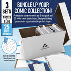 Invested Alliance Bundle Set Premium Short Comic Book Storage Box Organizer with Lid | Thick Cardboard Comic Storage Box For Collectibles Fits 150-175 Current/Silver Age, Heavy Duty & Stackable.