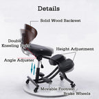 Rolling Ergonomic Posture Chair,Kneeling Chair with Backrest,50-60cm Adjustable Positions,Back Support for Office Home Classroom