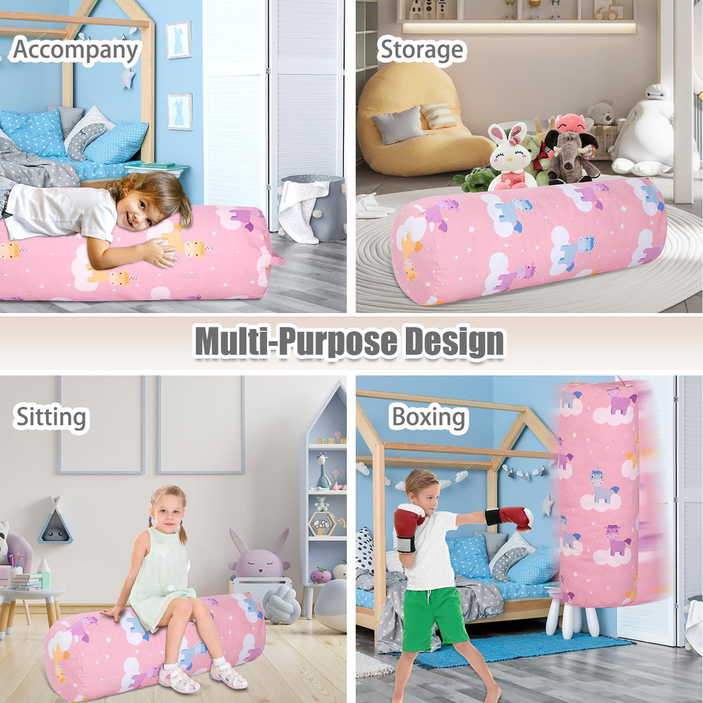 Stuffed Animal Storage Bean Bag Chair Cover (No Filler), Cylinder Plush Toy Storage Stuff and Sit Seat for Kids Boys and Girls, Canvas Large Soft Sit & Play Sofa with YKK Zipper