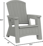 Suncast Outdoor Patio Adirondack Chair with 8 Gallons of Under-Seat Storage, Stylish Faux Wood Outdoor Storage Chair, Dove Gra