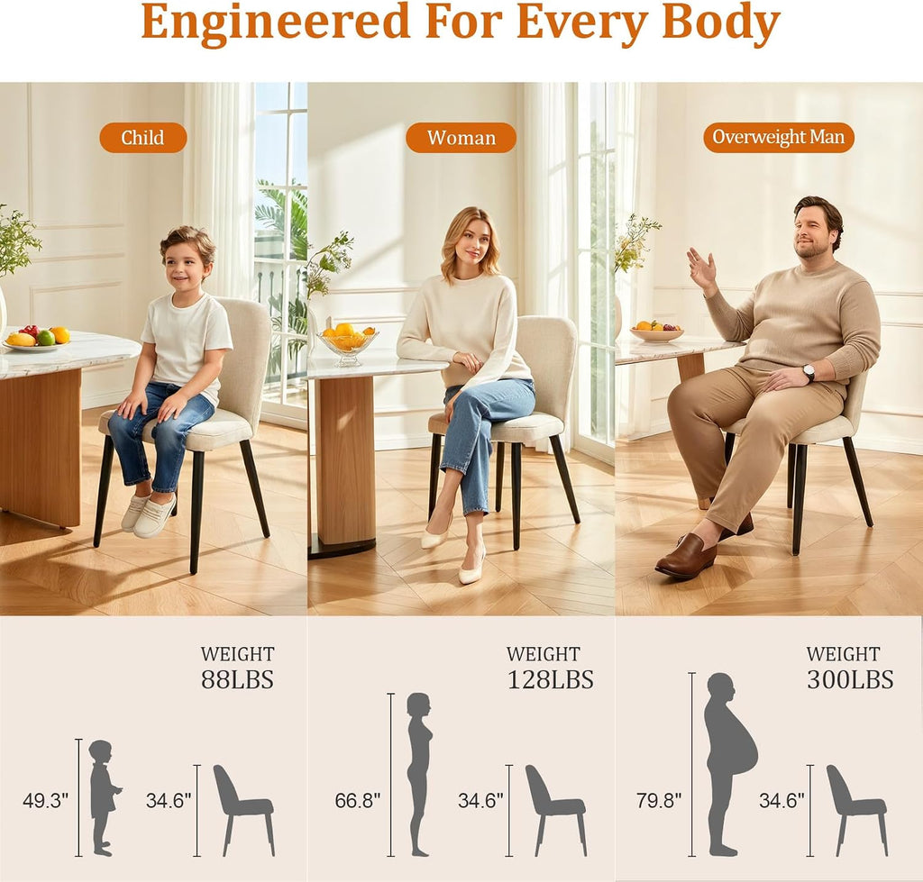 Upholstered Dining Chairs Set of 4, Chenille Mid Century Modern Fabric Dining Room Chair High-Back Padded Kitchen Chairs with Padded Seat and Metal Legs for Kitchen Dining Room Restaurant Cafe, Beige