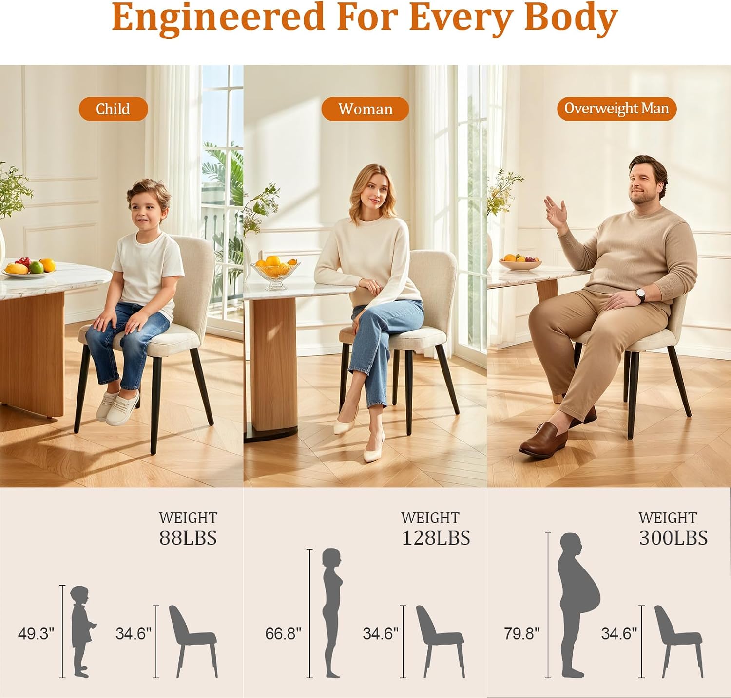 Upholstered Dining Chairs Set of 4, Chenille Mid Century Modern Fabric Dining Room Chair High-Back Padded Kitchen Chairs with Padded Seat and Metal Legs for Kitchen Dining Room Restaurant Cafe, Beige