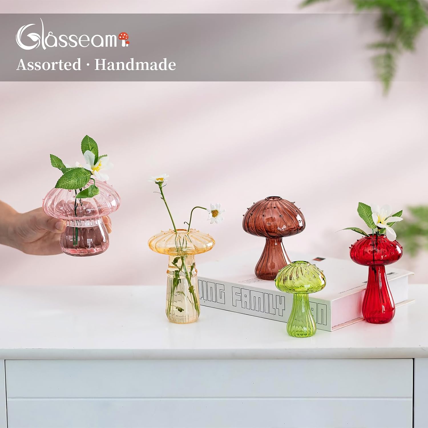 Glasseam Mushroom Propagation Vase, Colored Flower Vases Decorative Set of 10, Unique Small Glass Vases for Flowers,Aesthetic Mini Cute Vase Decor, Hydroponic Bud Vase for Bedroom Bathroom Kitchen