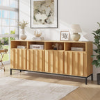 COCO DESIGN 70" Large Buffet Sideboard Cabinet with Power Outlets & Adjustable Shelves, Modern Farmhouse Accent Storage Credenza Console for Kitchen, Living Room, Oak