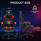 HOFFREE Gaming Chair with Music Rhythm RGB LED Lights and Bluetooth Speakers Ergonomic Massage Computer Gaming Chair with Footrest Video Game Chair High Back with Lumbar Support Red and Black