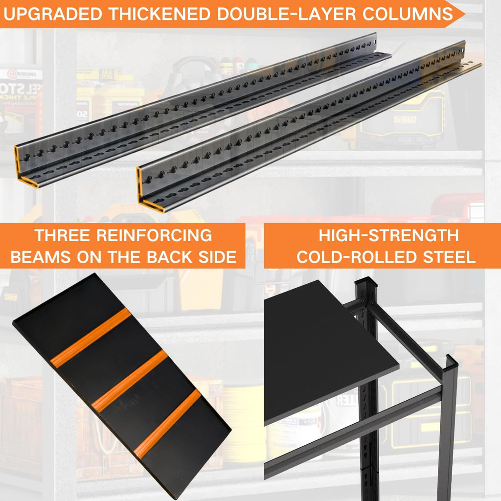 48''W Garage Shelving,3300LBS Heavy Duty Garage Shelving,73.2"H Industrial Shelving,Adjustable Storage Shelf Unit with Double Layer Posts for Garage,Basement,Warehouse,Commercial,Black 5 Tier