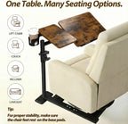 YUHFERA Swivel Table for Recliner Chair with Tilting Top, Adjustable Laptop Side Table for OverCouch & Sofa, Slide Under Tray Tables for Eating & Reading, Armchair Desk (Rustic Brown)