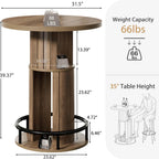 HSH Round Bar Table, 39.4" H Wood Pub Table with Storage & Metal Footrest, Modern Industrial Bar Height Bistro Cocktail Table for Coffee Bar, Kitchen Dining Room, Small Space, Rustic Oak, 2PCS