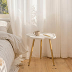 danpinera Round Side Table, Metal Legged Accent Table with Wooden Tray, Flower Tray Small Round End Table for Living Room, Bedroom, Nursery White & Gold