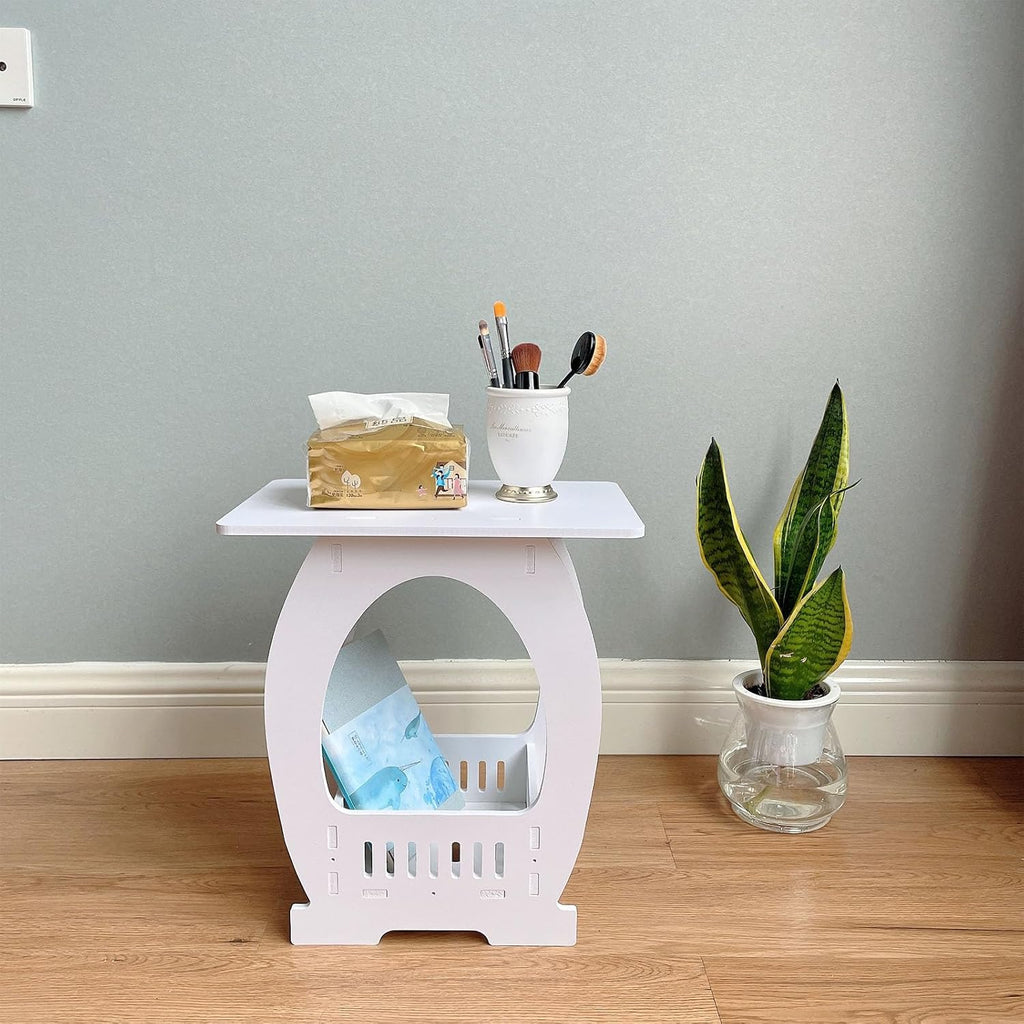 Modern Square Design Small End Table with Rounded Edges Space Efficient for Studio Apartments Bathroom Living Room Small Space Bedsides
