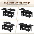 Rolanstar Coffee Table 47.2", 2 Way Lift Top Farmhouse Center Table with Hidden Compartment, Open Shelf & X Wooden Support for Living Room, Black