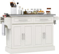 HOMCOM Rolling Kitchen Island Cart with 47" Stainless Steel Top, Portable Island Table for Kitchen with Wheels, Adjustable Shelves, 2 Drawers, Spice, Knife and Towel Rack, Cream White