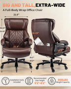 800lbs Executive Chairs, Executive Desk Chairs with Adjustable Lumbar Support, Office Chair for Heavy People, Heavy Duty Office Chair with Quiet Rubber Wheel and Extra Wide seat