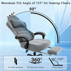 Massage Gaming Chair for Adults, Ergonomic Video Game Chair with Lumbar Support and Footrest, Height Adjustable Fabric Computer Chair with Pocket Spring Cushion (Light Gray)