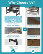 Outdoor Bench, 2-Person HDPE Garden Bench, All Weather Poly Patio Bench for Outdoors, Garden, Backyard, Porch and Park, 660 lbs Weight Capacity, Black