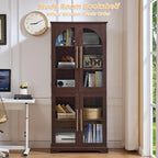 Joaxswe 72" Tall Bookshelf with 4 Curved Glass Doors, Farmhouse Bookcase with 3-Tier Adjustable Shelves, Modern Living Room Display Cabinet, Large Storage Cabinet for Home Office,Dining Room, Walnut