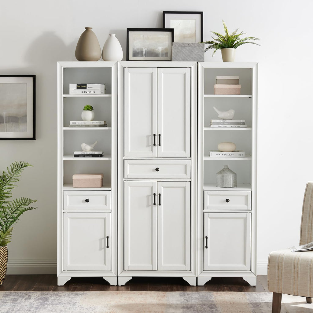 Maykoosh 3-Piece Pantry Set with Cabinets - Distressed White - Adjustable Shelves - 59.75" W x 15" D x 67.75" H