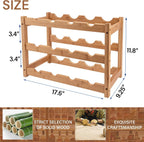 LEIMO KPARTS Bamboo Wine Rack, 3-Tier Sturdy and Durable Wine Storage Cabinet Shelf, Wine Racks Countertop for Kitchen Pantry Dining Room Bar,12 Bottles Wine Rack