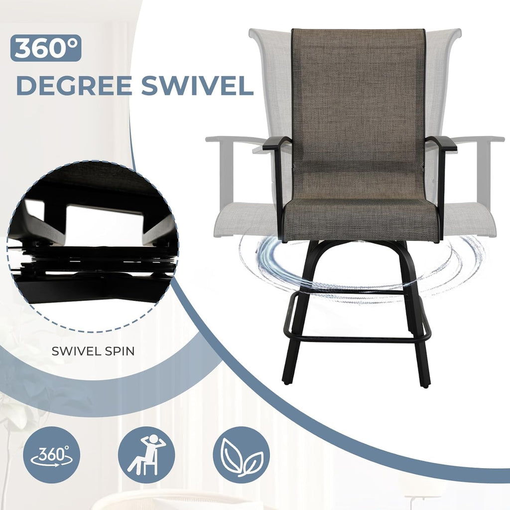 Grand patio Counter Height Swivel Bar Stools Set of 6, 24" Height Patio Bar Chairs for Porch Deck, Outdoor Sling Fabric (Coffee, 6PC)