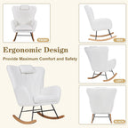 VECELO Rocking Chair Nursery with Thick Headrest, Modern Teddy Upholstered Reading Glider Rocker Accent Armchair with High Backrest, Padded Seat, Side Pocket, for LivingRoom, Bedroom, Baby Room, White