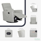 Evolur Sylas Nursery Glider Chair in Luxe Grey - Manual Recliner with 360° Swivel, Lumbar Support, Tufted Back & Side Pockets - Modern Rocking Chair for Baby Room, Nursery & Living Room