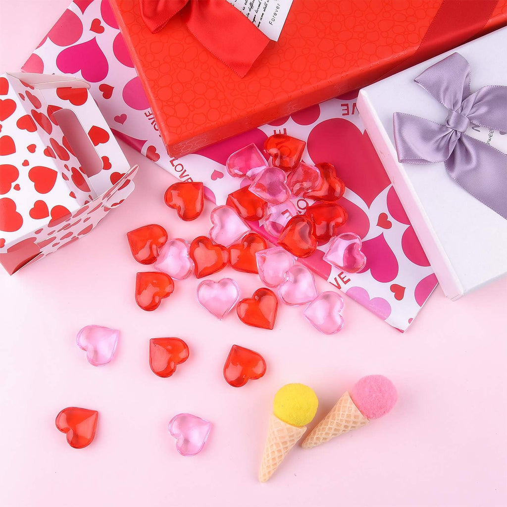FEPITO 214Pcs Acrylic Hearts Red Pink Heart Valentines Day Vase Filler 0.87Inch Heart for Valentine's Day Table Home Decorations Wedding Decorations