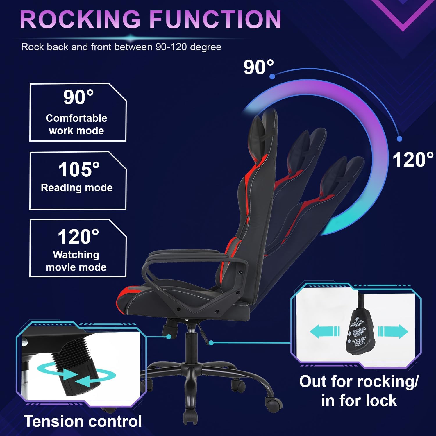 Ruesleag Home Office Gaming Chair,High-Back Ergonomic PC Computer Chair w/Lumbar Support Headrest PU Swivel Rolling Chair Task Executive Desk Chair for Teens Men and Adults,Red