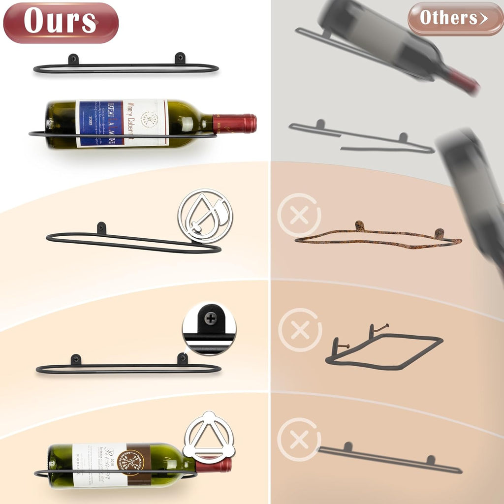 Wall Mounted Wine Rack: Horizontal Wine Holder with Sturdy Construction - Wine Racks Display for Kitchen Bar Home Dining Décor - 2 Packs