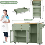 FINETONES Kitchen Island with Storage, Rolling Kitchen Island on Wheels with Wood Drop Leaf Countertop, Island Table Bar Cart with Spice Towel Rack Portable Kitchen Table Kitchen Carts on Wheels