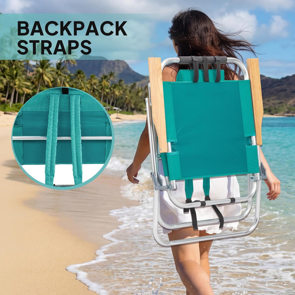 Bonnlo 17“ Lightweight High Backpack Beach Chair, 2 Pack Portable Tall Beach Chairs for Adults with Side Bag. 3 Level Adjustable Positions for Camping Patio and Picnic