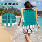 Bonnlo 17“ Lightweight High Backpack Beach Chair, 2 Pack Portable Tall Beach Chairs for Adults with Side Bag. 3 Level Adjustable Positions for Camping Patio and Picnic