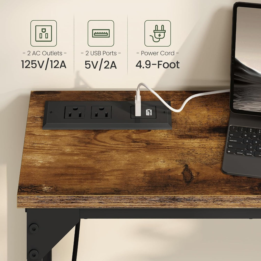 CHOEZON 29.5" Narrow Console Table with Adjustable Height (21.1"-29.9"), Behind Couch Table, Entryway Table with Power Outlet, Narrow Sofa Table, for Entryway, Rustic Brown and Black TXG10UBF