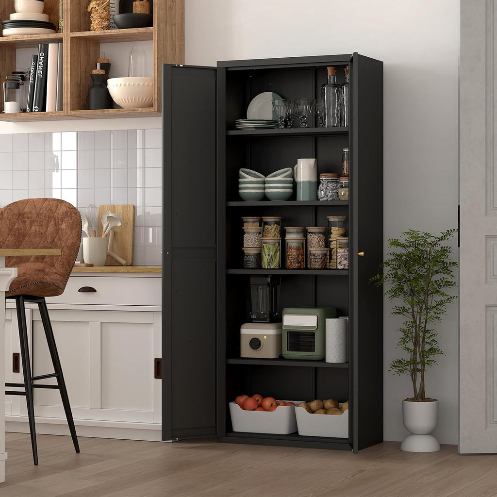 Pantry Cabinet,Tall Kitchen Pantry Storage Cabinet with 2 Doors,Kitchen Cabinet Storage with 4 Adjustable Shelves for Living Room,Dining Room,Black