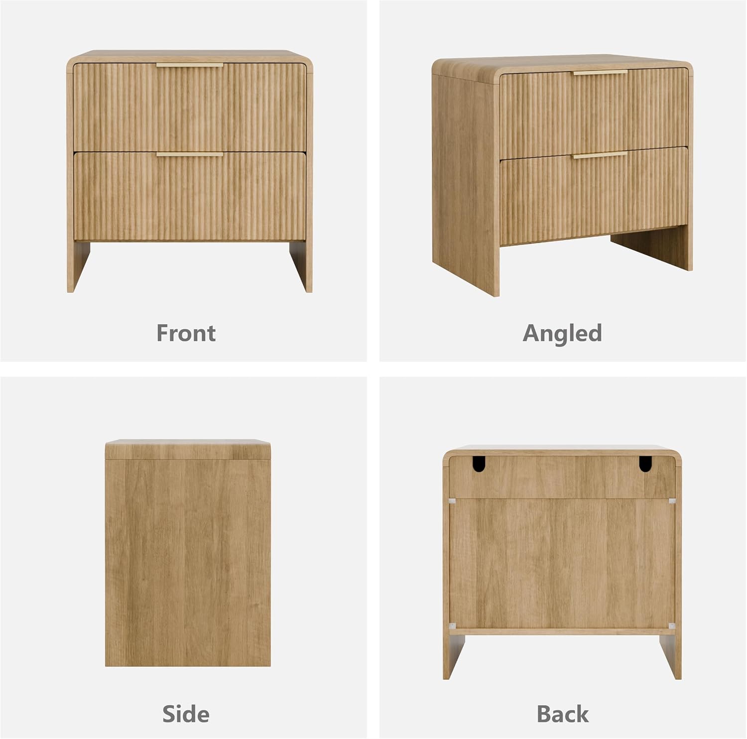 Lab Cosi Nightstand with 2 Drawers,18.9" W Modern Bedside Table with Metal Handles,Fluted Side Table,Mid Century End Table Night Stand for Living Room,Bedroom Sofa Office (Natural Oak)