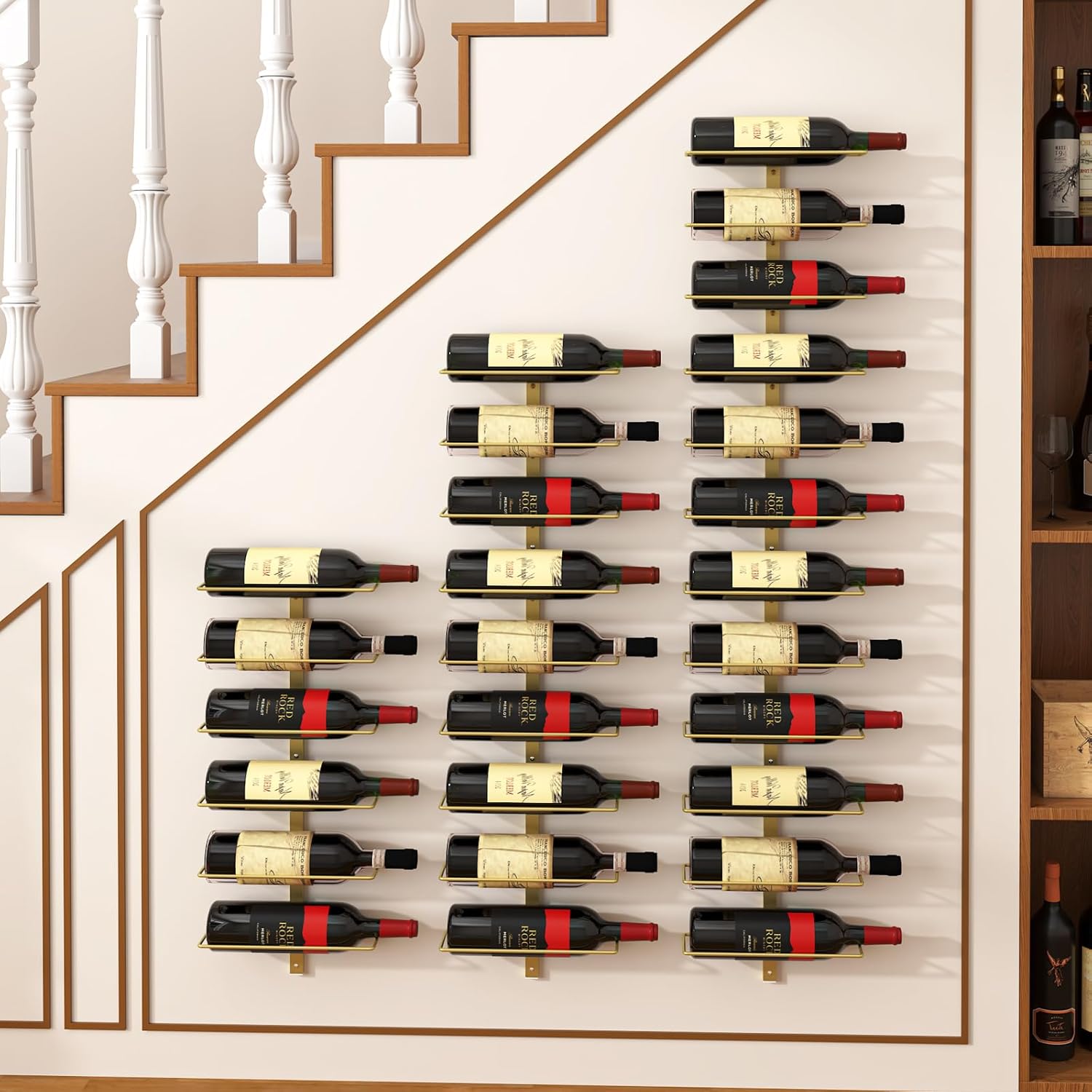 B4Life Wine Rack and Holder Wall Mounted 12 Bottles, Metal Hanging Mount Racks for Wall, Liquor, Champagne for Bottles Storage Home Bar, Cellar and Kitchen, Dining Room (Yellow, 12 Bottle)