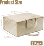 2 Pack Soft Canvas Storage Bag, 23.6x10.2x19.3 inch Large Comforter Organizer, Breathable Closet Organizer Bag with Handles, Comforter Storage Bags for Blankets Bedding Clothes Pillows, Beige