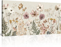 BewDalky Vintage Wildflower Canvas Wall Art Rustic Farmhouse Botanical Floral Landscape Painting Beige Pink Watercolor Meadow Flower Artwork Prints for Bedroom Living Room Aesthetic Home Decor 12"x24"
