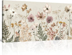 BewDalky Vintage Wildflower Canvas Wall Art Rustic Farmhouse Botanical Floral Landscape Painting Beige Pink Watercolor Meadow Flower Artwork Prints for Bedroom Living Room Aesthetic Home Decor 12"x24"