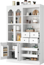 47.2x15.7x75 Inches Tall Kitchen Pantry Cabinet, Freestanding Sideboard Buffet Cabinet with Hutch, 4 Drawers, Door Shelves, and Pull-out Trays, Pantry Cupboard for Dining room, Living Room, White