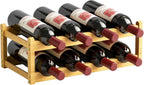 Nuovoware Bamboo Wine Rack, 2-Tier 8 Bottles Stackable Wine Rack with Wavy Groove, Sturdy Freestanding Countertop Shelf for Kitchen Pantry Dining Room Basement Bar Cellar, Wood Color