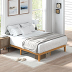 OLIXIS Full Size Bed Frame, 12 in Heavy Duty Platform Bedframe, Underbed Storage, 700 LBS Capacity, No Box Spring Needed, Wooden Slats,Easy Assembly, Honey Finish