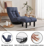 SLEERWAY 360-Degree Swivel Gaming Chair, Foldable Floor Chair with Adjustable Backrest, Cushion Padded Indoor Chaise Lounge, Lazy Sofa Couch Rocker Gaming Chair for Teens and Adults (Navy Blue)
