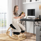 Ergonomic Kneeling Chair, Rocking Posture Desk Chair with Soft Padding, Natural Relief for Neck, Shoulder or Back Pain, Wooden Knee Chair for Home Office
