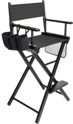 mefeir 31" Height Tall Directors Chairs, Folding Artist Makeup with Replacement Cover, Storage Side Bags, Footrest, Support 250 lbs, Solid Hardwood & Polyester Black Canvas