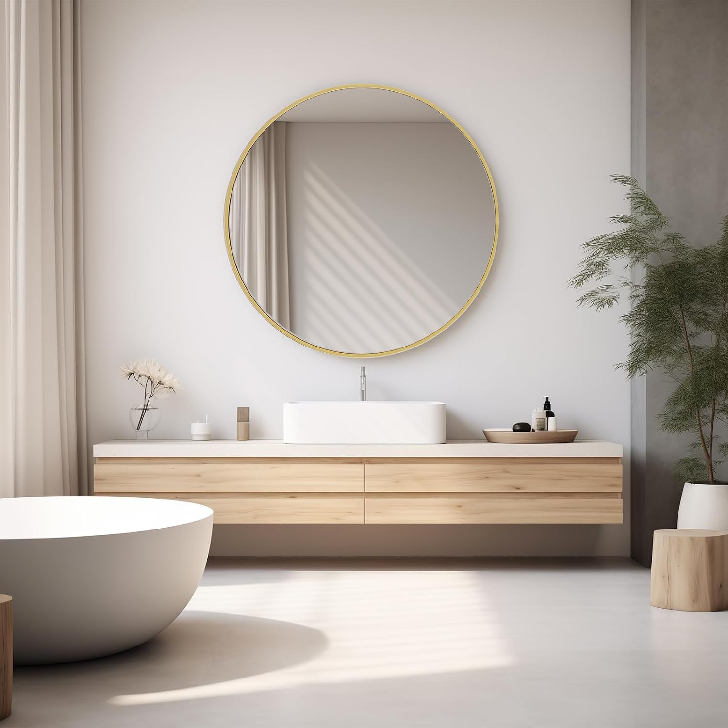 NEWBULIG Round Wall Mirror, 36 Inch Bathroom Mirrors for Over Sink, Wall Vanity Circle Mirror with Matte Metal Framed, Decor for Bathroom, Entryway, Bedroom, Gold