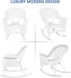 Jeco Rocker Wicker Chair with Blue Cushion, Set of 2, White