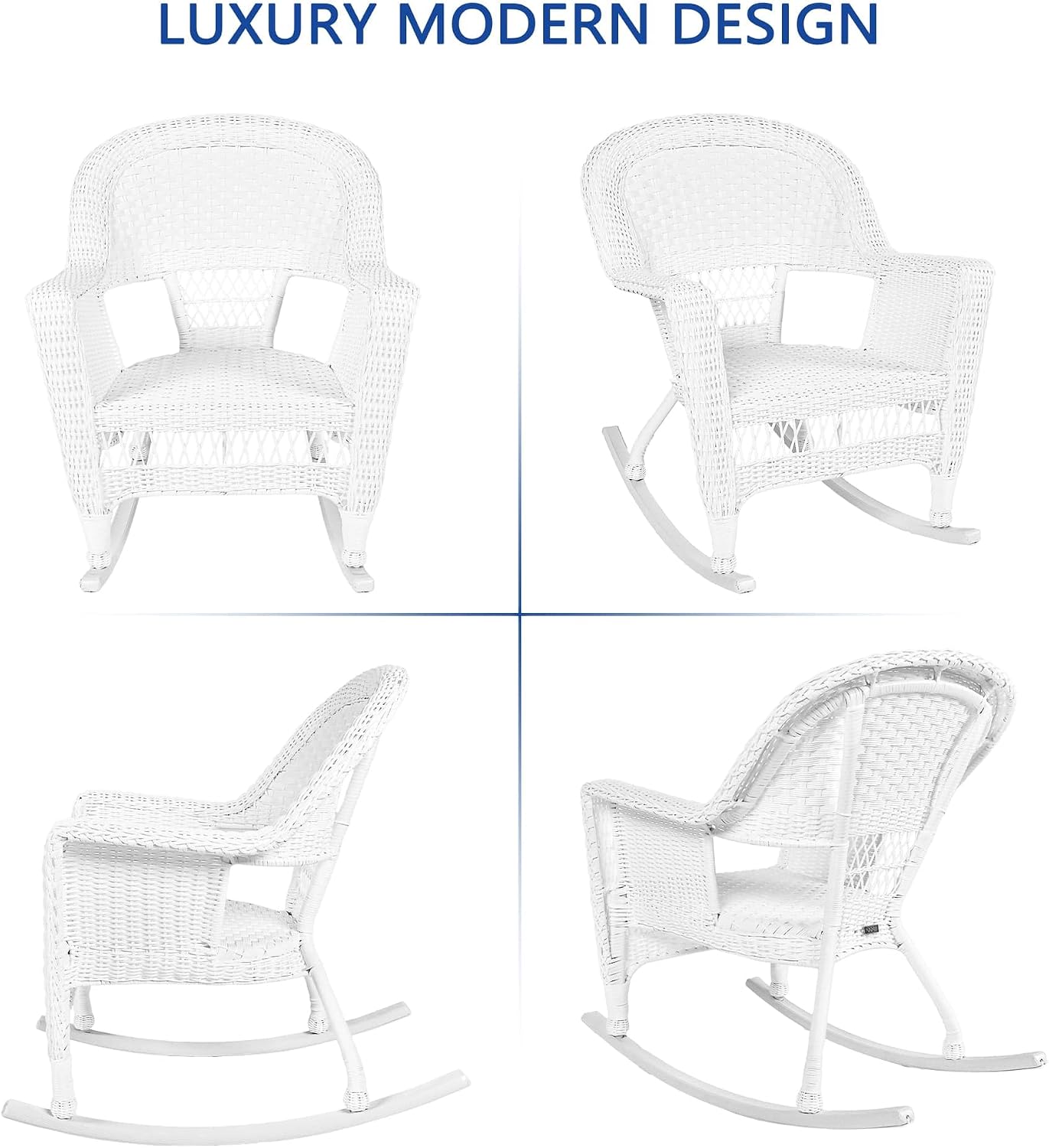 Jeco Rocker Wicker Chair with Green Cushion, Set of 2, White