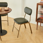 Mid Century Modern Dining Chairs Set of 4, Retro Chair with Faux Leather Upholstered Seat/Backrests & Vintage Distressing Metal Legs & Leg Protectors for Kitchen Dining Room (Dark Green)